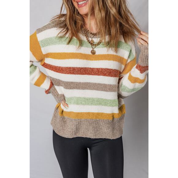 Multicolour Stripe Drop Shoulder Crew Neck Sweater - Size US 16-18 - Picture 2 of 10